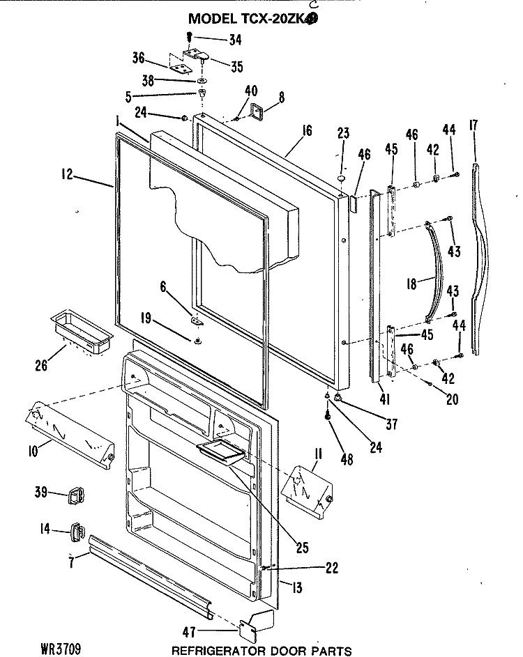 Section Diagram and Parts List for TCX-20ZKC  General Electric Freezer