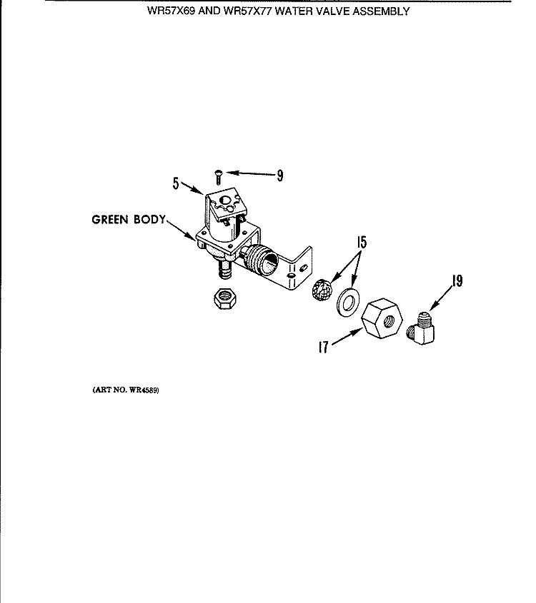 WATER VALVE ASSEMBLY Diagram and Parts List for WR57X77  General Electric Water Filter System