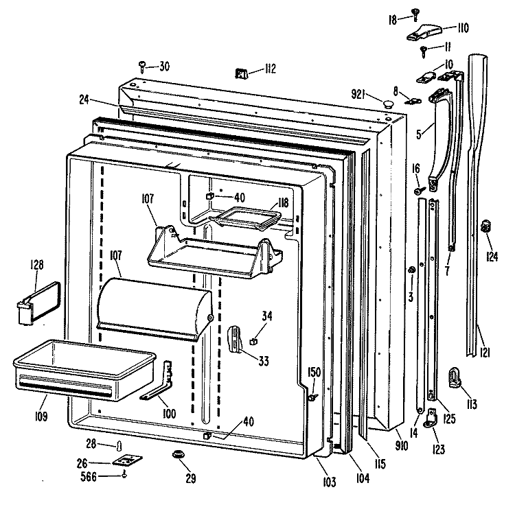 Section Diagram and Parts List for CTX25DKEL  Hotpoint Refrigerator