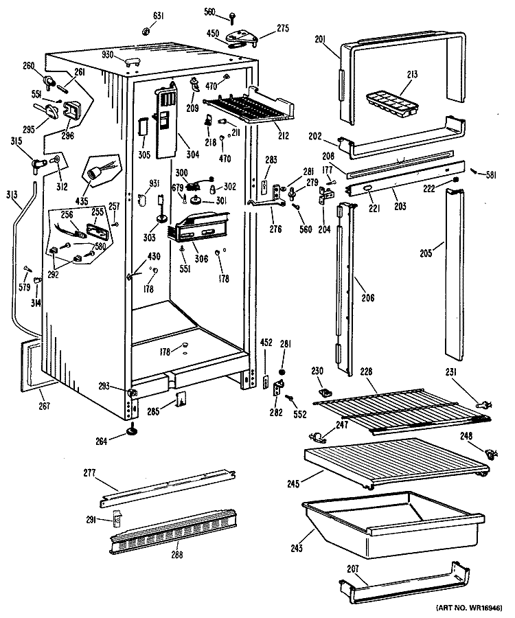 Section Diagram and Parts List for CTF14CKC  Hotpoint Refrigerator
