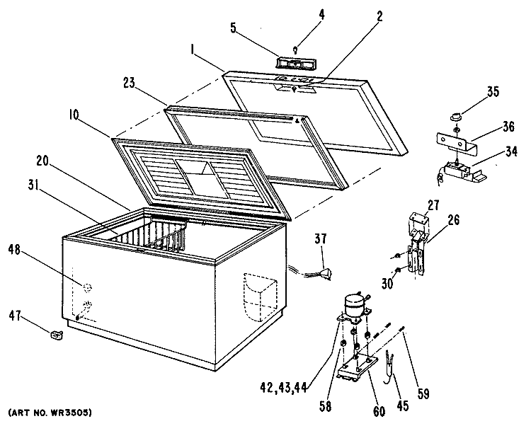 Section Diagram and Parts List for FH15CMB  Hotpoint Freezer