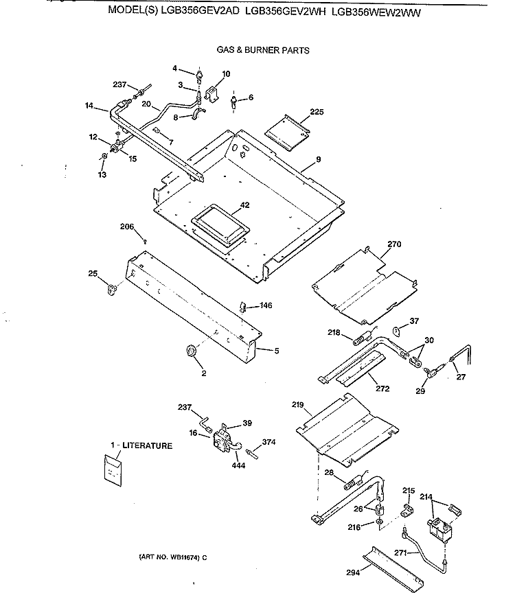 GAS & BURNER PARTS Diagram and Parts List for LGB356GEV2AD  General Electric Range