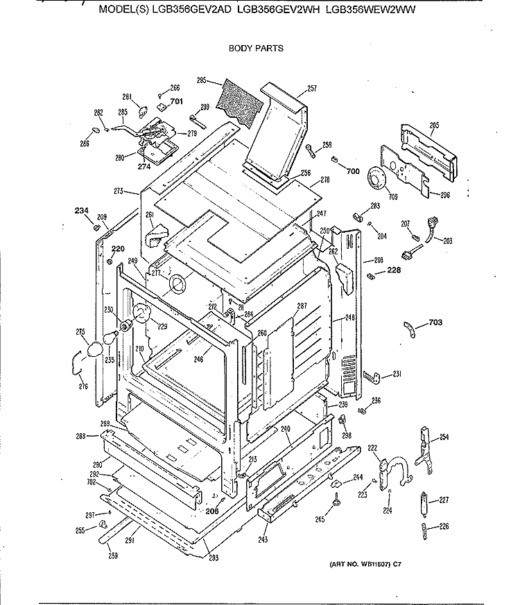 BODY PARTS Diagram and Parts List for LGB356GEV2AD  General Electric Range