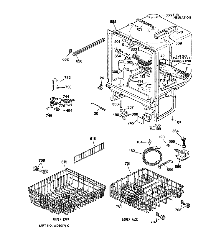 BODY PARTS Diagram and Parts List for HDA900X-72BA  Hotpoint Dishwasher