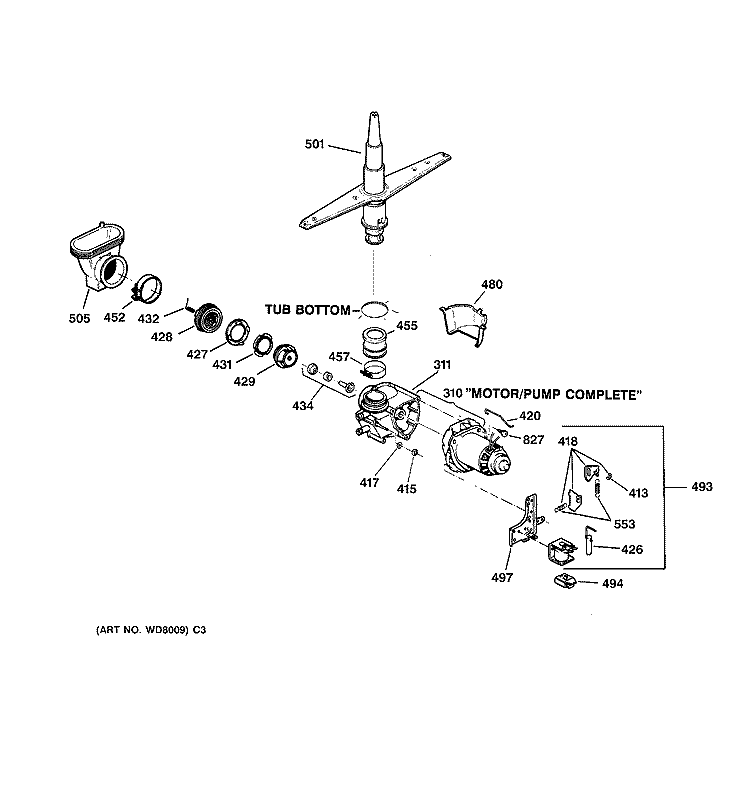 MOTOR - PUMP MECHANISM Diagram and Parts List for HDA900X-72BA  Hotpoint Dishwasher