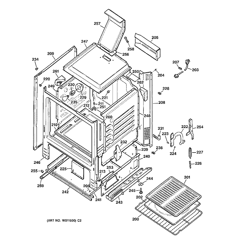 BODY PARTS Diagram and Parts List for RGB532BEW1WH  Hotpoint Range