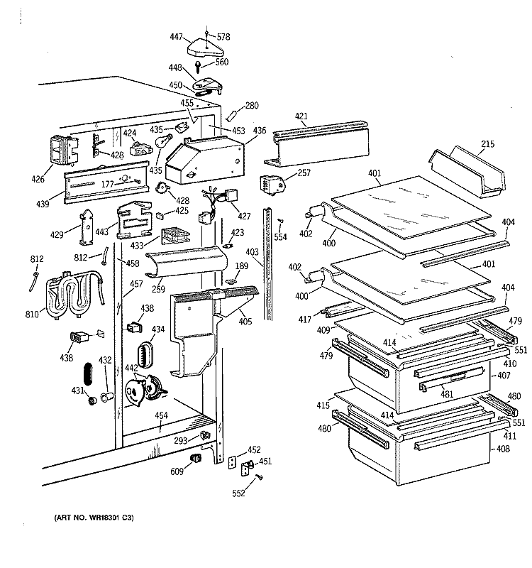 FRESH FOOD SECTION Diagram and Parts List for CST25GRYDAA  Hotpoint Refrigerator