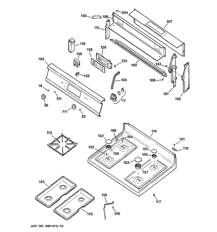 CONTROL PANEL & COOKTOP Diagram and Parts List for LGB336GEV3AD  General Electric Range