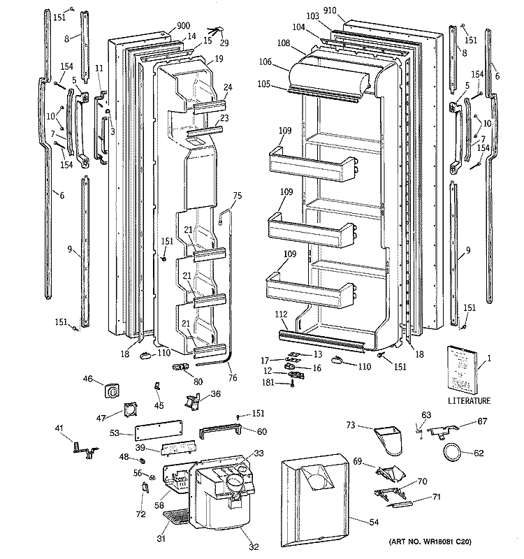 DOORS Diagram and Parts List for MSK22GRXDAD  General Electric Refrigerator