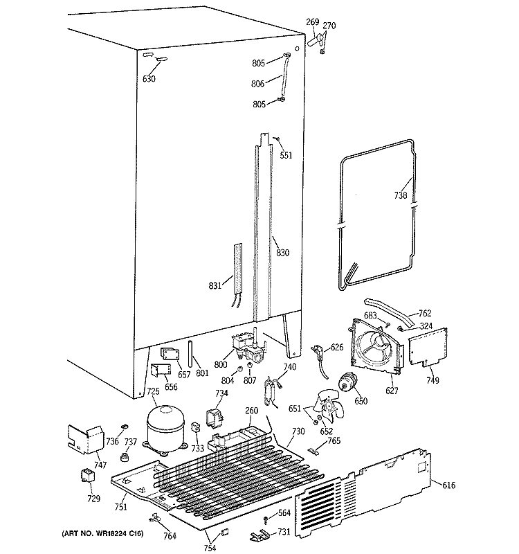 UNIT PARTS Diagram and Parts List for MSK22GRXDAD  General Electric Refrigerator