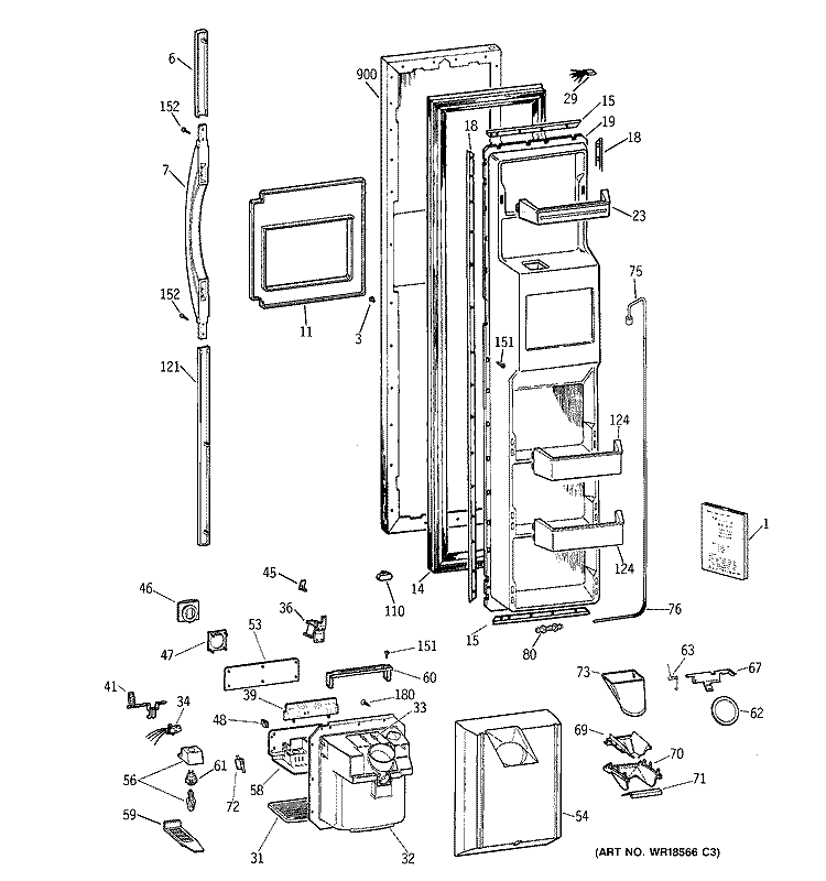 FREEZER DOOR Diagram and Parts List for TPG21JRBABB  General Electric Refrigerator