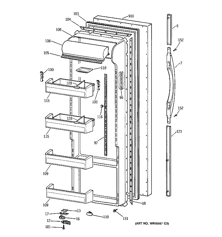 FRESH FOOD DOOR Diagram and Parts List for TPG21JRBABB  General Electric Refrigerator