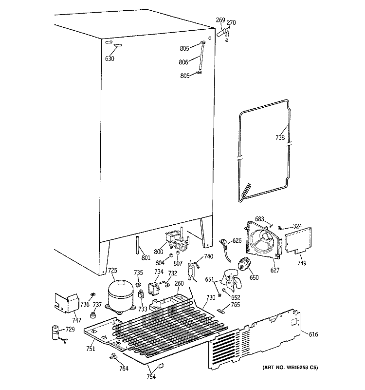 UNIT PARTS Diagram and Parts List for TPG21JRBABB  General Electric Refrigerator