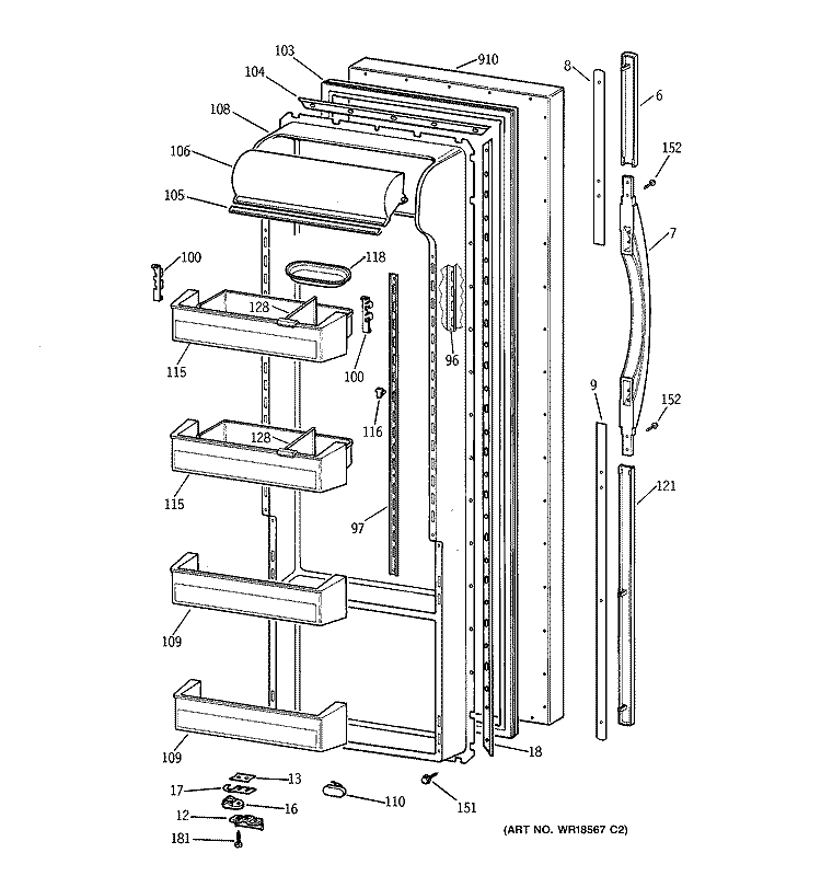 FRESH FOOD DOOR Diagram and Parts List for TPG21PRBAWW  General Electric Refrigerator