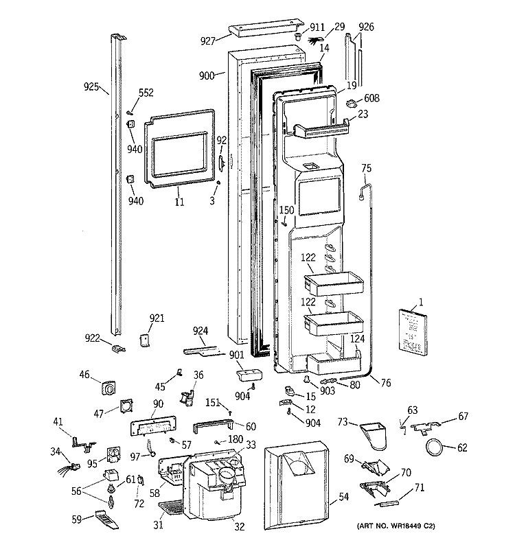 FREEZER DOOR Diagram and Parts List for TPG24BFBABB  General Electric Refrigerator