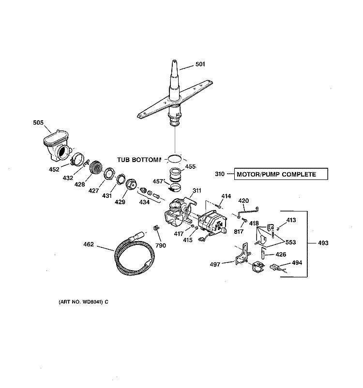 MOTOR - PUMP MECHANISM Diagram and Parts List for GSD3430Z02WW  General Electric Dishwasher