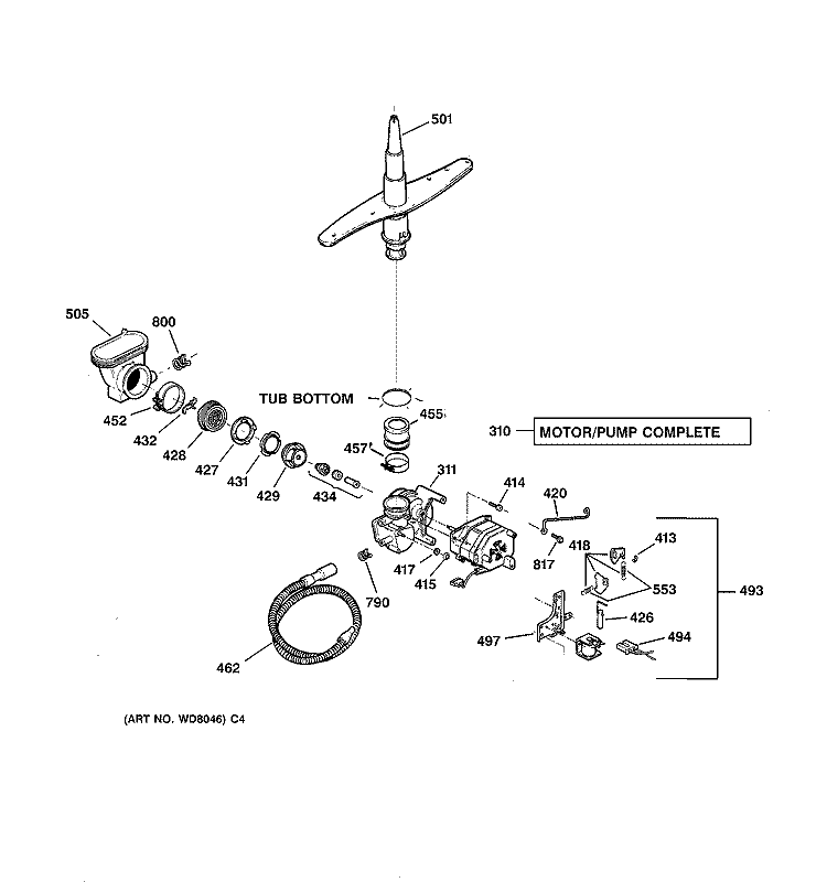MOTOR - PUMP MECHANISM Diagram and Parts List for GSD4310Z02AA  General Electric Dishwasher