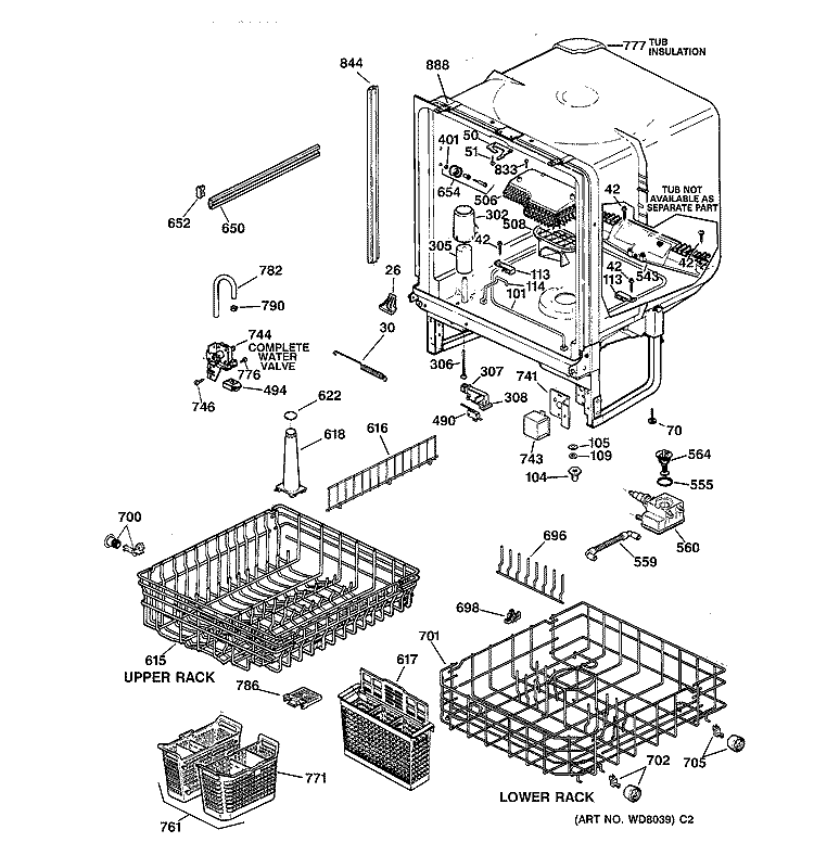 BODY PARTS Diagram and Parts List for GSD4315Z02AA  General Electric Dishwasher