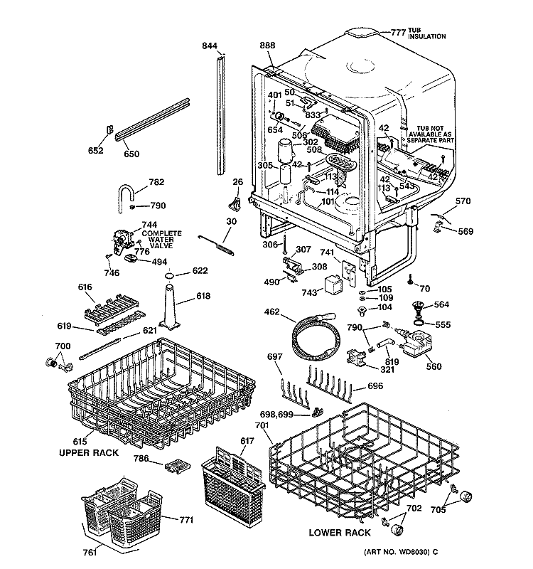 BODY PARTS Diagram and Parts List for GSD4910Z02AA  General Electric Dishwasher