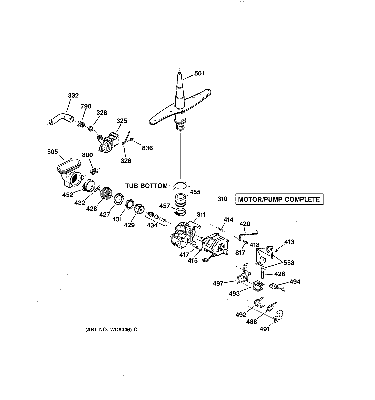MOTOR - PUMP MECHANISM Diagram and Parts List for GSD4610Z02AA  General Electric Dishwasher