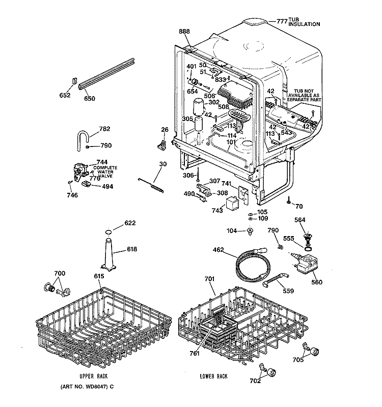 BODY PARTS Diagram and Parts List for GSD3820Z02BB  General Electric Dishwasher