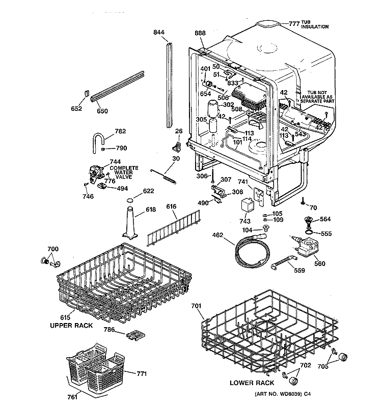BODY PARTS Diagram and Parts List for GSD4134Z02WW  General Electric Dishwasher