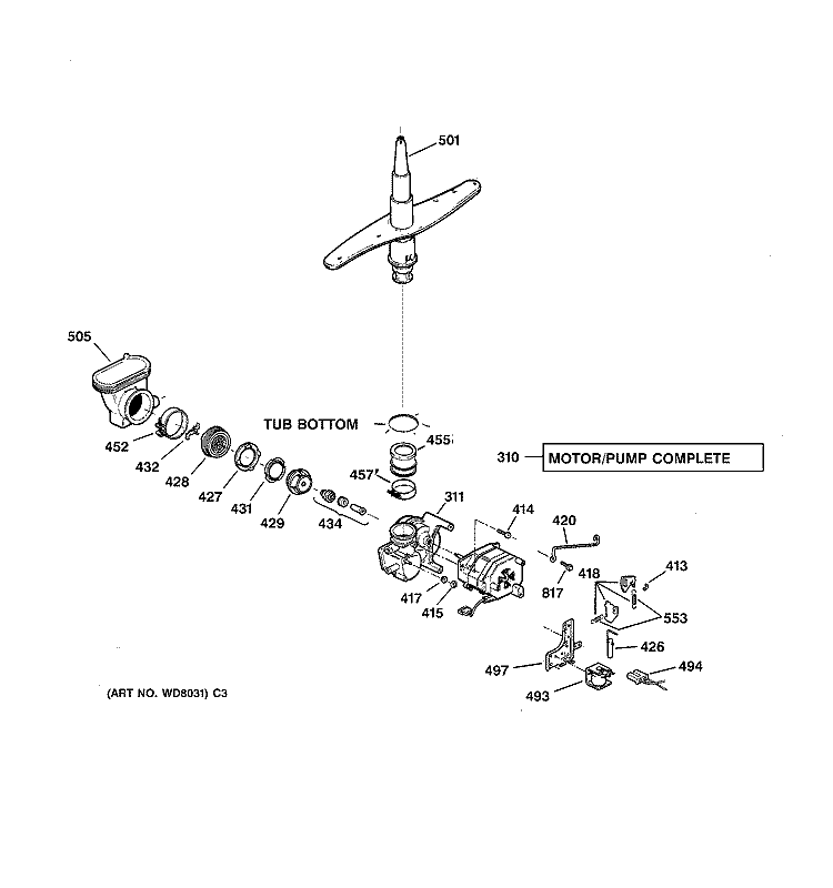 MOTOR - PUMP MECHANISM Diagram and Parts List for GSD4134Z02WW  General Electric Dishwasher
