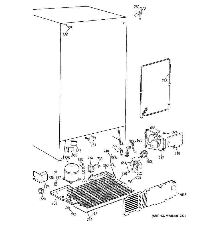 UNIT PARTS Diagram and Parts List for TFJ20JABAAA  General Electric Refrigerator