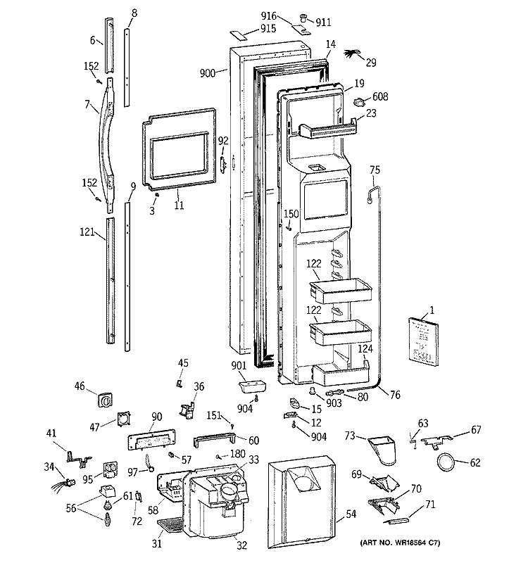 FREEZER DOOR Diagram and Parts List for TFJ28PFBAAA  General Electric Refrigerator