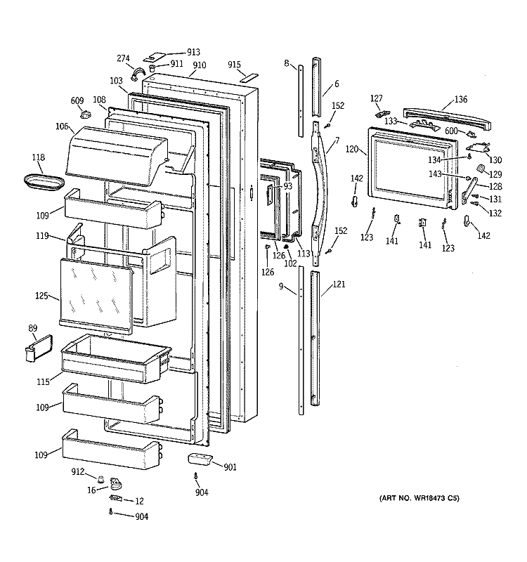 FRESH FOOD DOOR Diagram and Parts List for TFJ28PFBAAA  General Electric Refrigerator