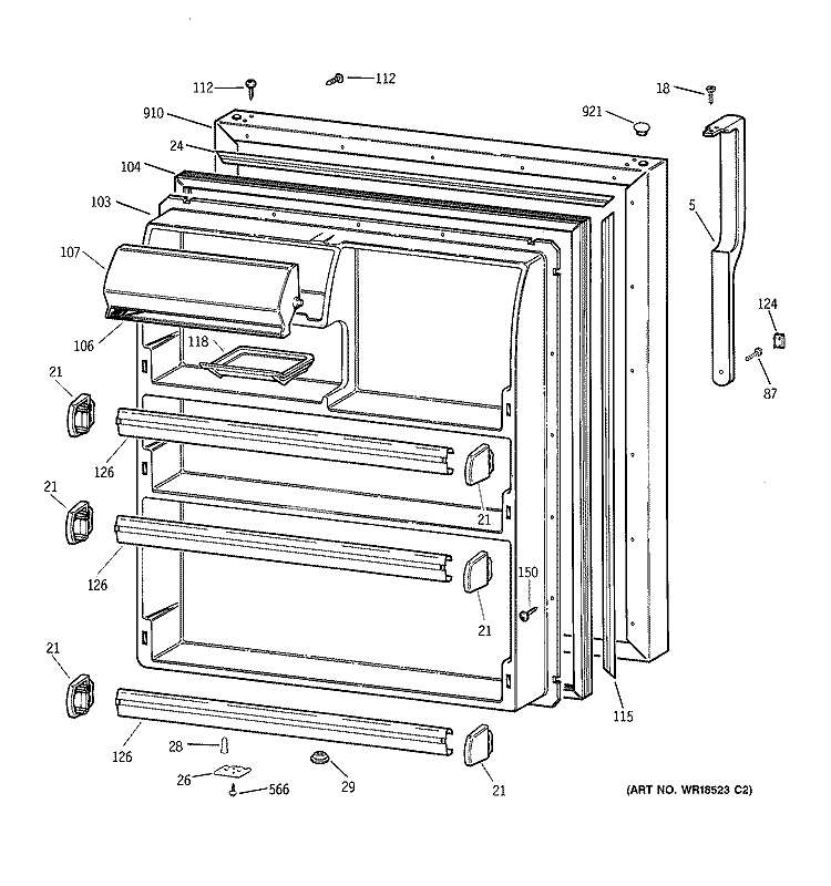 FRESH FOOD DOOR Diagram and Parts List for TBX21IIBLRAA  General Electric Refrigerator