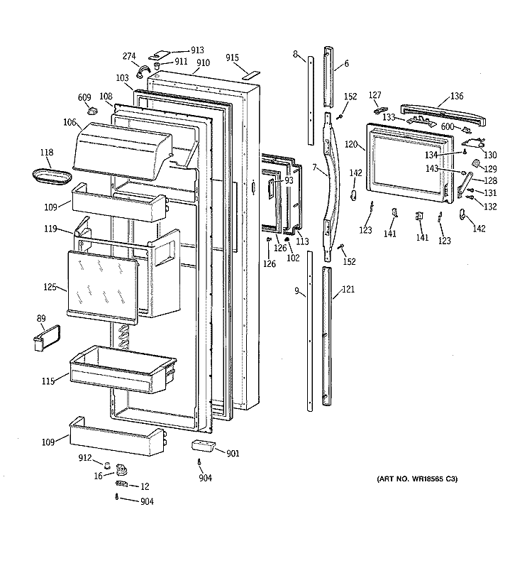 FRESH FOOD DOOR Diagram and Parts List for TFK30PFBAWW  General Electric Refrigerator