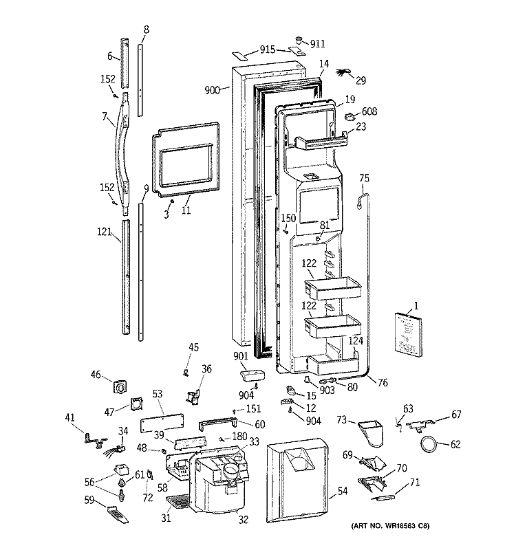 FREEZER DOOR Diagram and Parts List for TFK30PRBAWW  General Electric Refrigerator