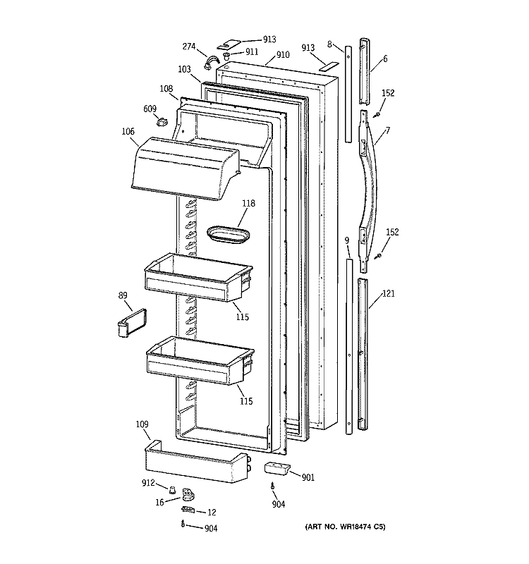 FRESH FOOD DOOR Diagram and Parts List for TFK30PRBAWW  General Electric Refrigerator