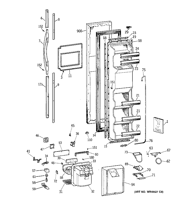 FREEZER DOOR Diagram and Parts List for TFK22PRBAAA  General Electric Refrigerator