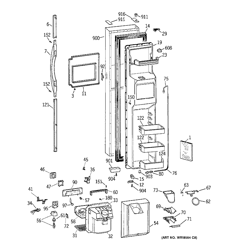 FREEZER DOOR Diagram and Parts List for TFK28ZFBAAA  General Electric Refrigerator