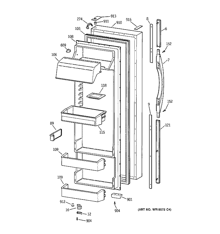 FRESH FOOD DOOR Diagram and Parts List for TFK28ZRBAAA  General Electric Refrigerator