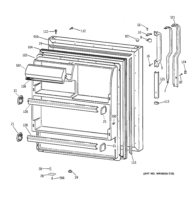 FRESH FOOD DOOR Diagram and Parts List for TBX18GABARWW  General Electric Refrigerator