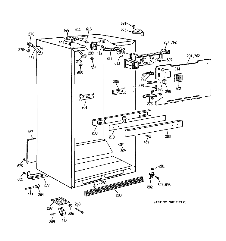 CABINET PARTS Diagram and Parts List for TBX18GABARWW  General Electric Refrigerator