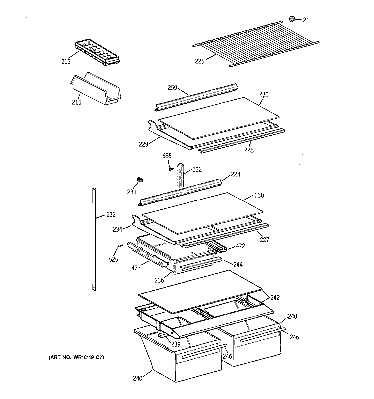 SHELF PARTS Diagram and Parts List for TBX18GABKRWW  General Electric Refrigerator