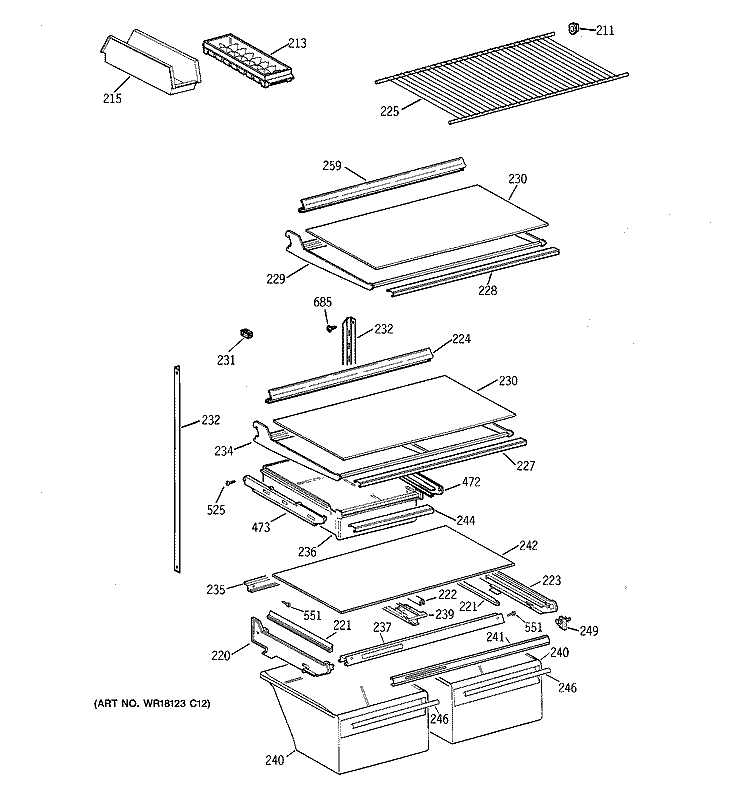 SHELF PARTS Diagram and Parts List for TBX21GABBRWW  General Electric Refrigerator