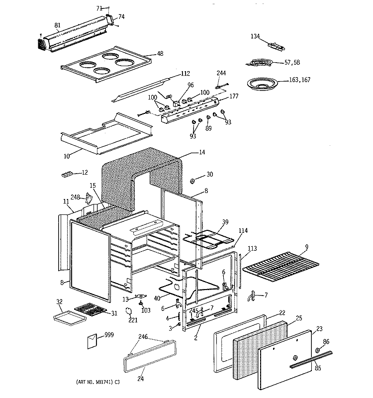 Section Diagram and Parts List for JAS02Y2  General Electric Range