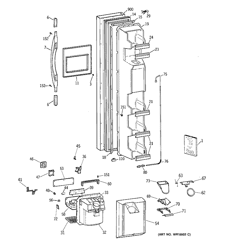 FREEZER DOOR Diagram and Parts List for TFX22GRBAWW  General Electric Refrigerator