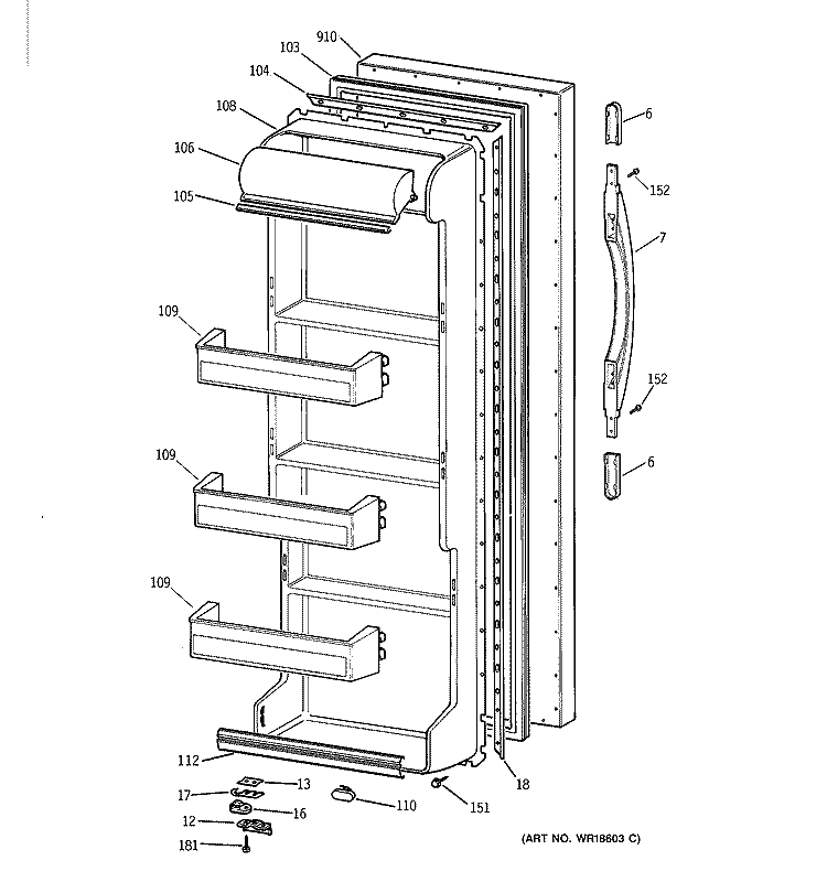 FRESH FOOD DOOR Diagram and Parts List for TFX22GRBAWW  General Electric Refrigerator