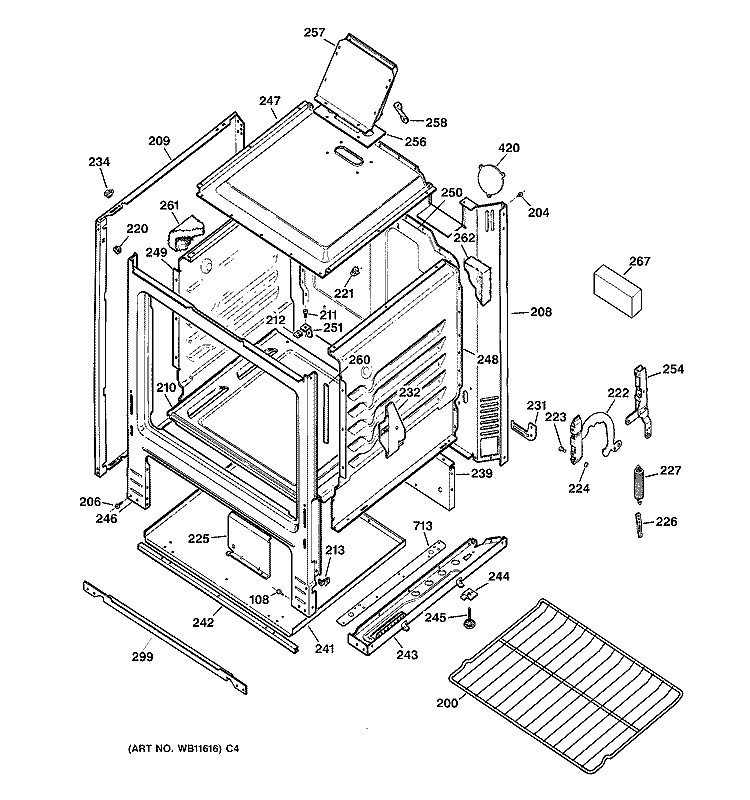 BODY PARTS Diagram and Parts List for JGBS03PPA2AD  General Electric Range