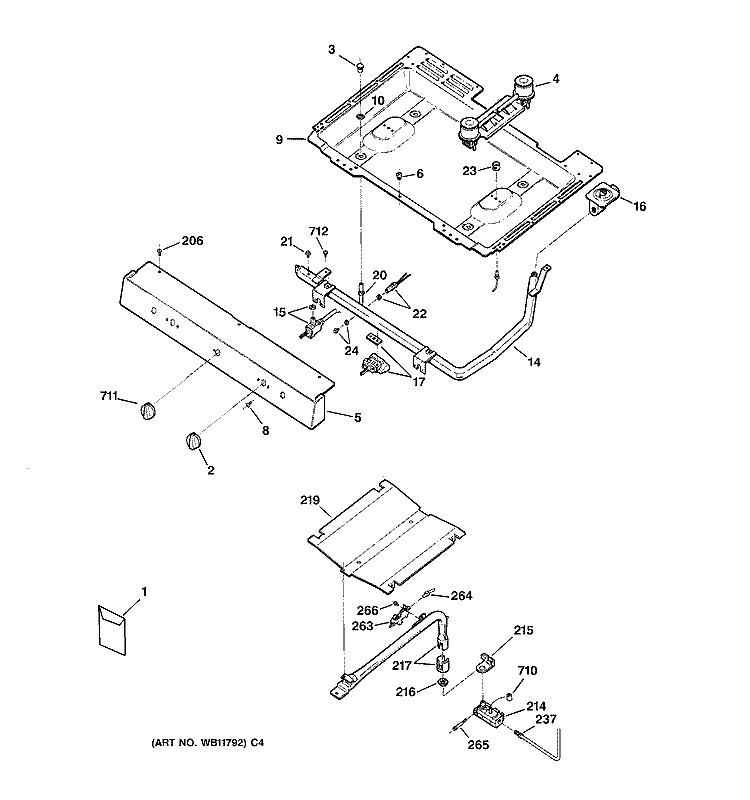 GAS & BURNER PARTS Diagram and Parts List for JGBS04PPA2AD  General Electric Range