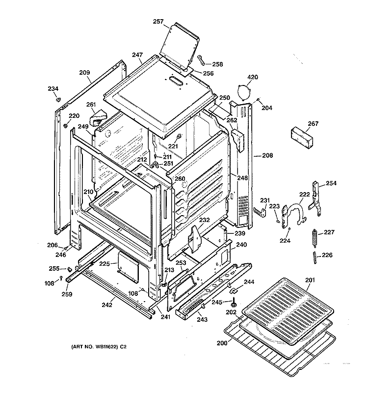 BODY PARTS Diagram and Parts List for JGBS04PPA2AD  General Electric Range