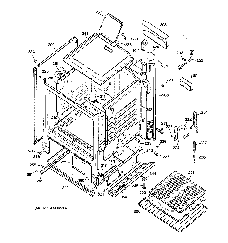 BODY PARTS Diagram and Parts List for JGBS04PEA2AD  General Electric Range
