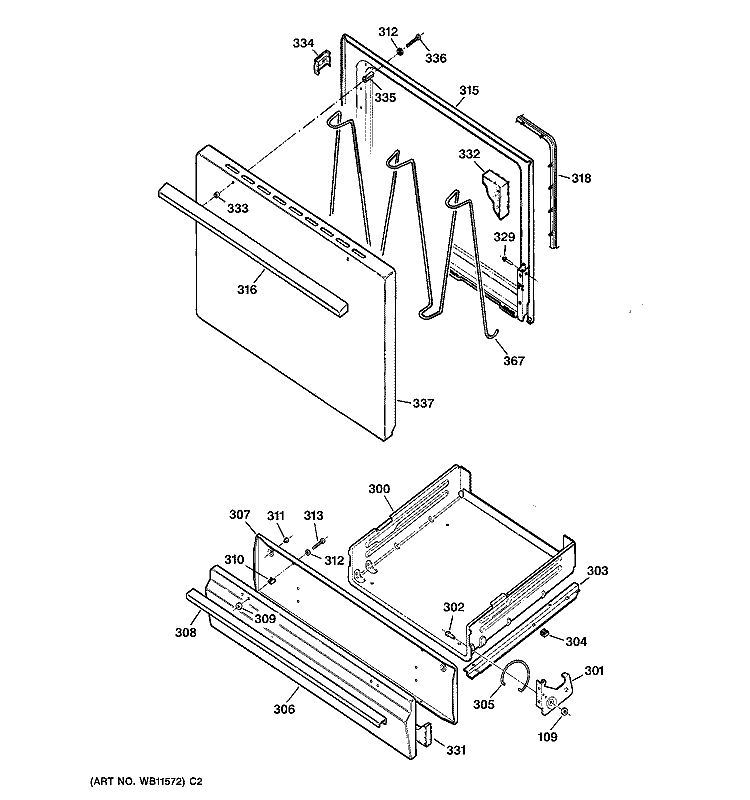 DOOR & DRAWER PARTS Diagram and Parts List for JGBS04PEA2AD  General Electric Range