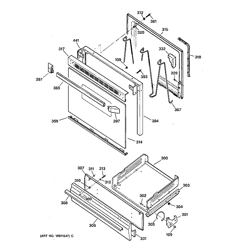 DOOR & DRAWER PARTS Diagram and Parts List for JGBS04BEA2AD  General Electric Range